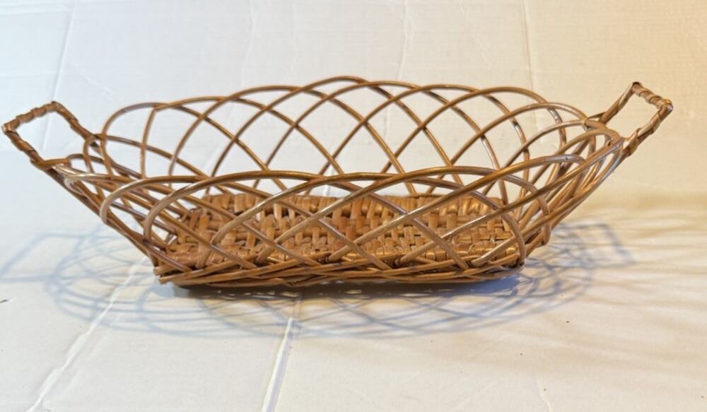Vintage Portugal Wicker Bread Basket Farmhouse Serving with Handles